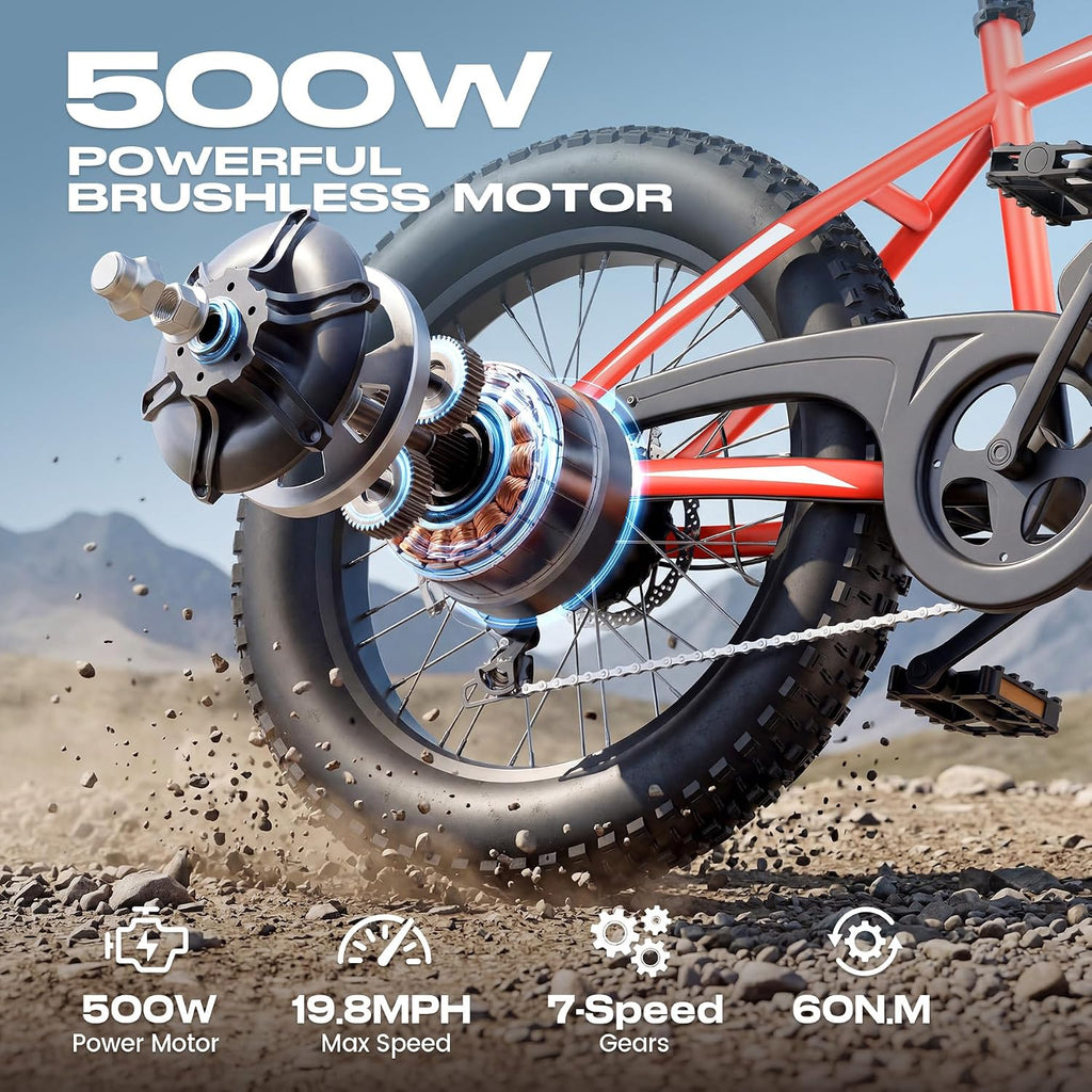 Electric Bike for Adults, 20"x4.0" Fat Tire Electric Bike | 500W Motor Ebike, 48V 499WH Removable Battery, Up to 45