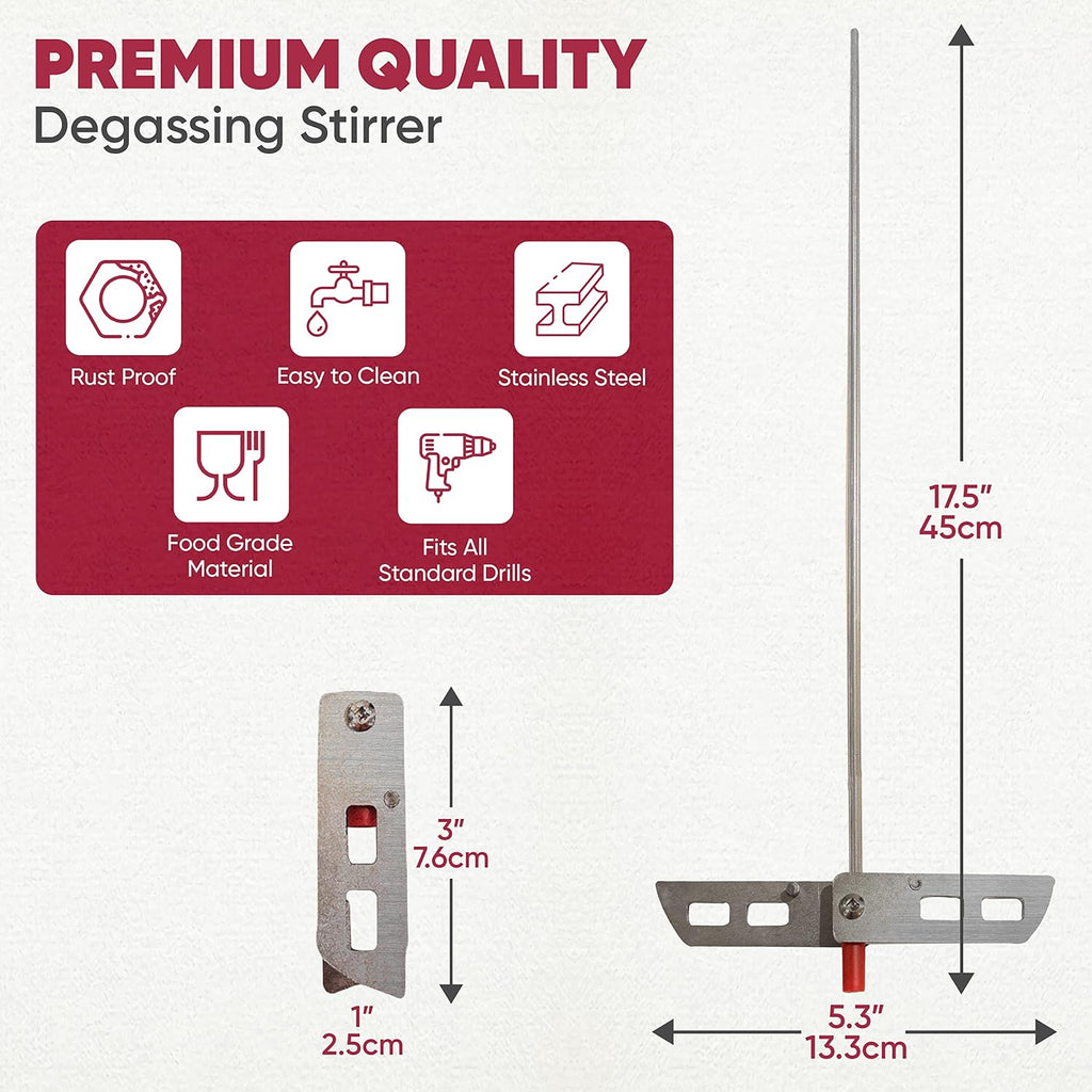 Wine Beer Degassing Stirrer for Wine Making 17.5” Stainless Steel 316 Drill Mixer Rod Attachment Wand w/Paddles |