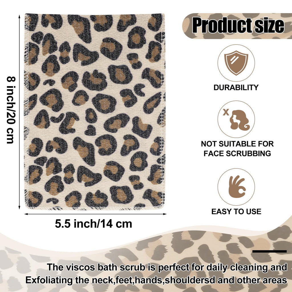 12 Pack Korean Exfoliating Mitts, Body Scrub, 8 x 5.5 in, Leopard