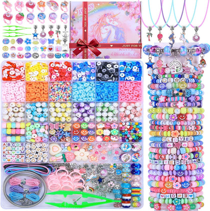 3200 Pieces Girls Toys Bracelet Making Kit, Unicorn/Mermaid Clay Beads Jewelry Activity Kit, DIY Crafts Birthday