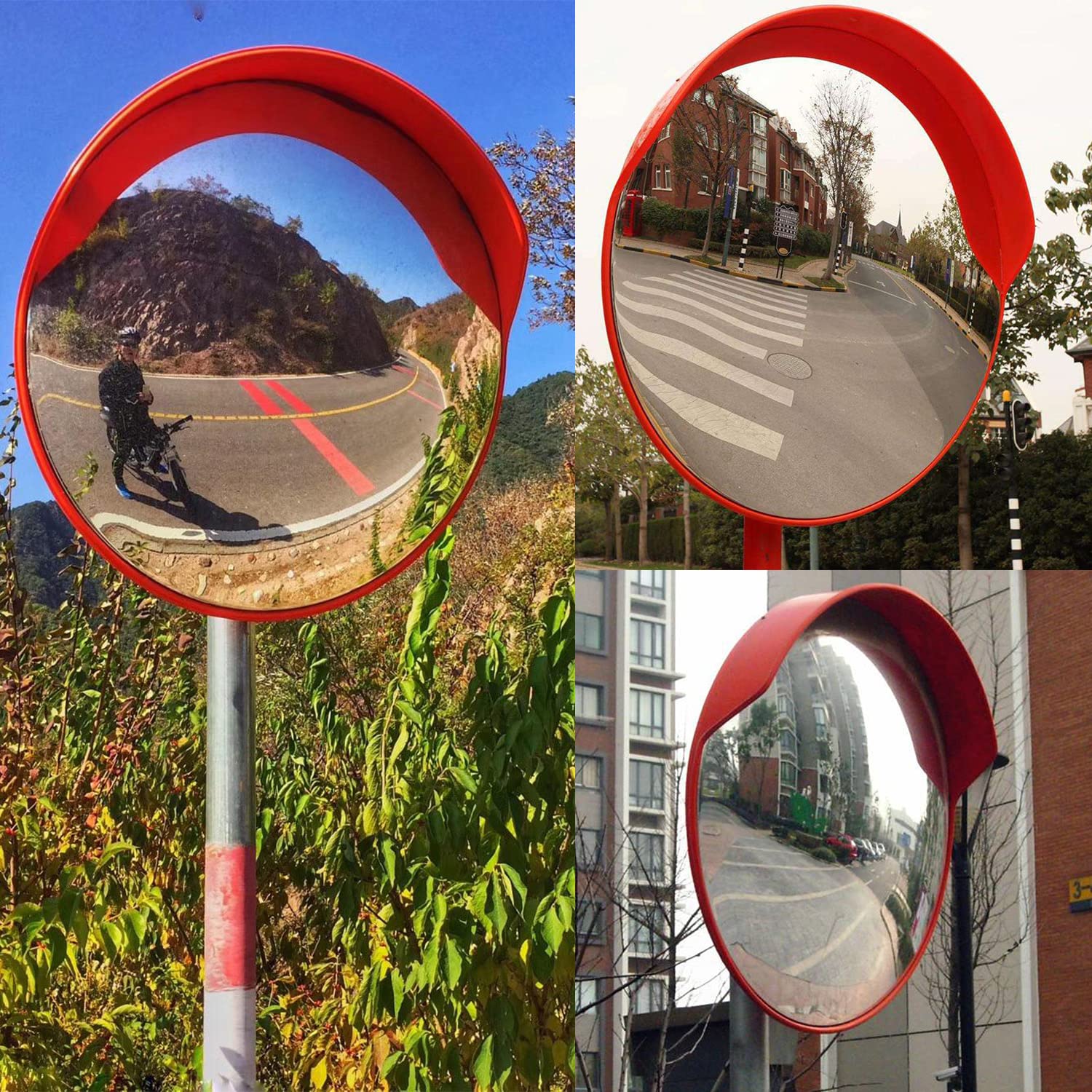 18" Convex Mirror for Pole, 18 Inch Orange Driveway Traffic Mirror for Blind Spot, Wide View Security Mirrors for