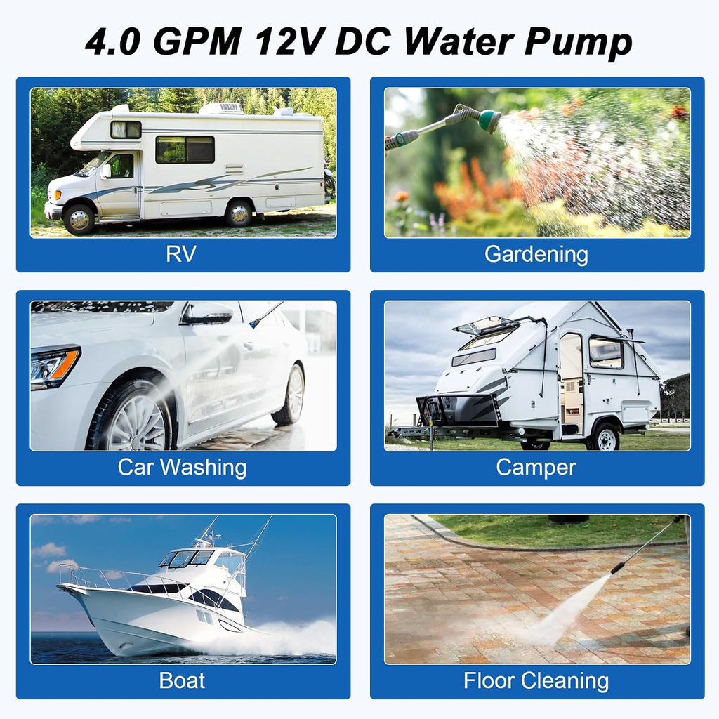 RV Water Pump, 12V DC 4.0 GPM 45 PSI, Self-Priming Diaphragm Pressure Pump