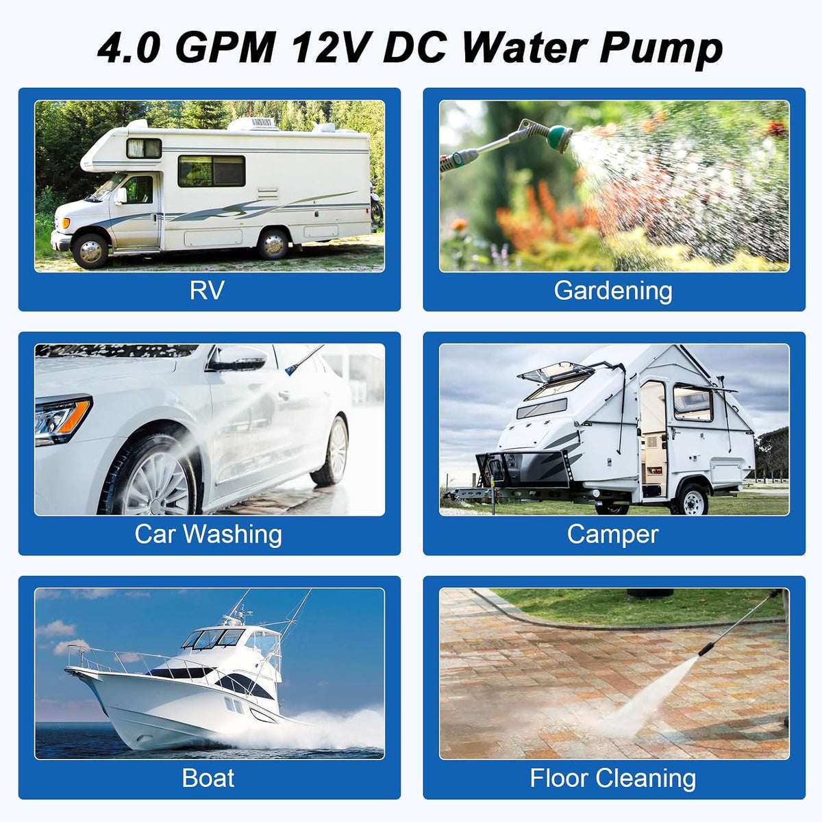RV Water Pump, 12V DC 4.0 GPM 45 PSI, Self-Priming Diaphragm Pressure Pump