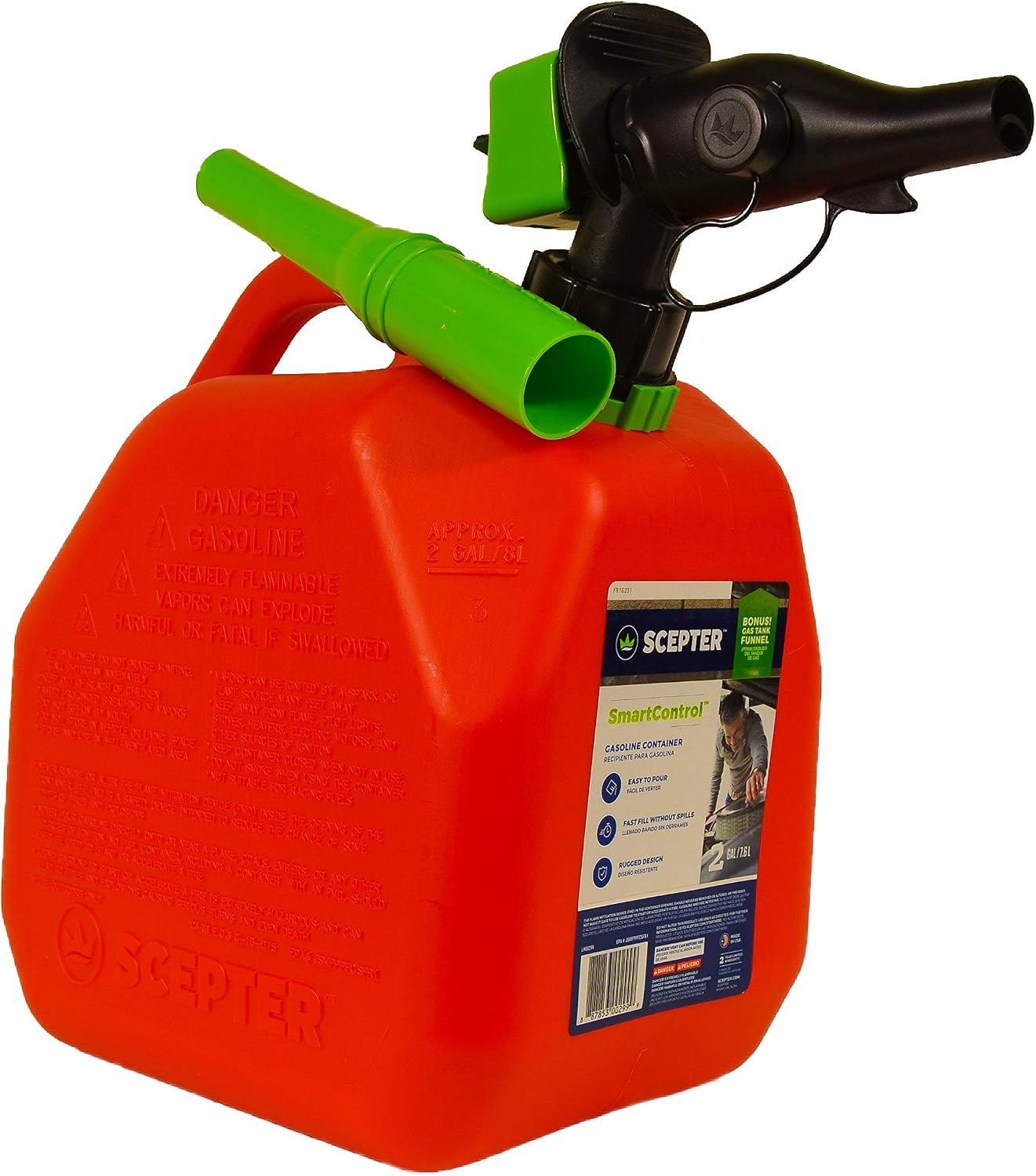 2 Gal Gas Can, Spill Proof SmartControl Spout, Spout Extender, Red | Gasoline Only, EPA/CARB Compliant Fuel