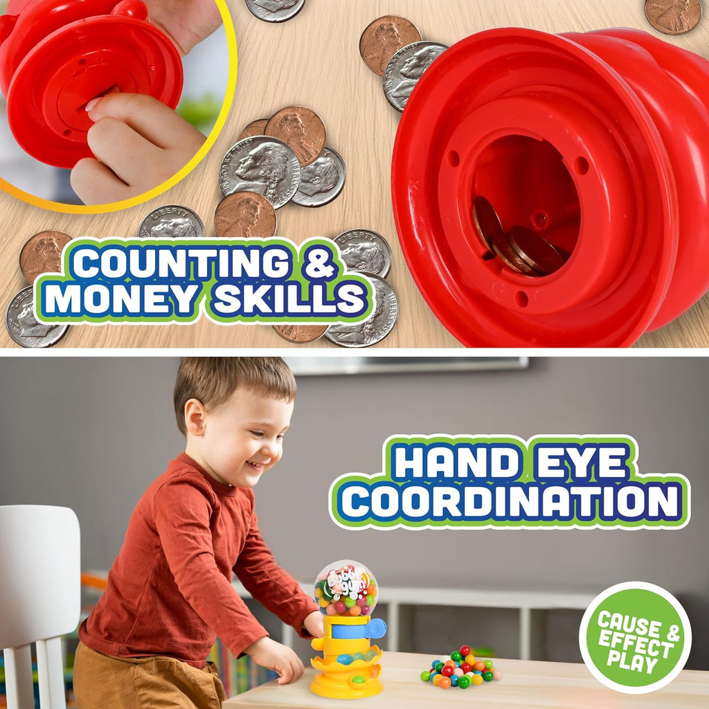 Toymendous Gumball Machine for Kids - Candy Dispenser Piggy Bank - 50 Count