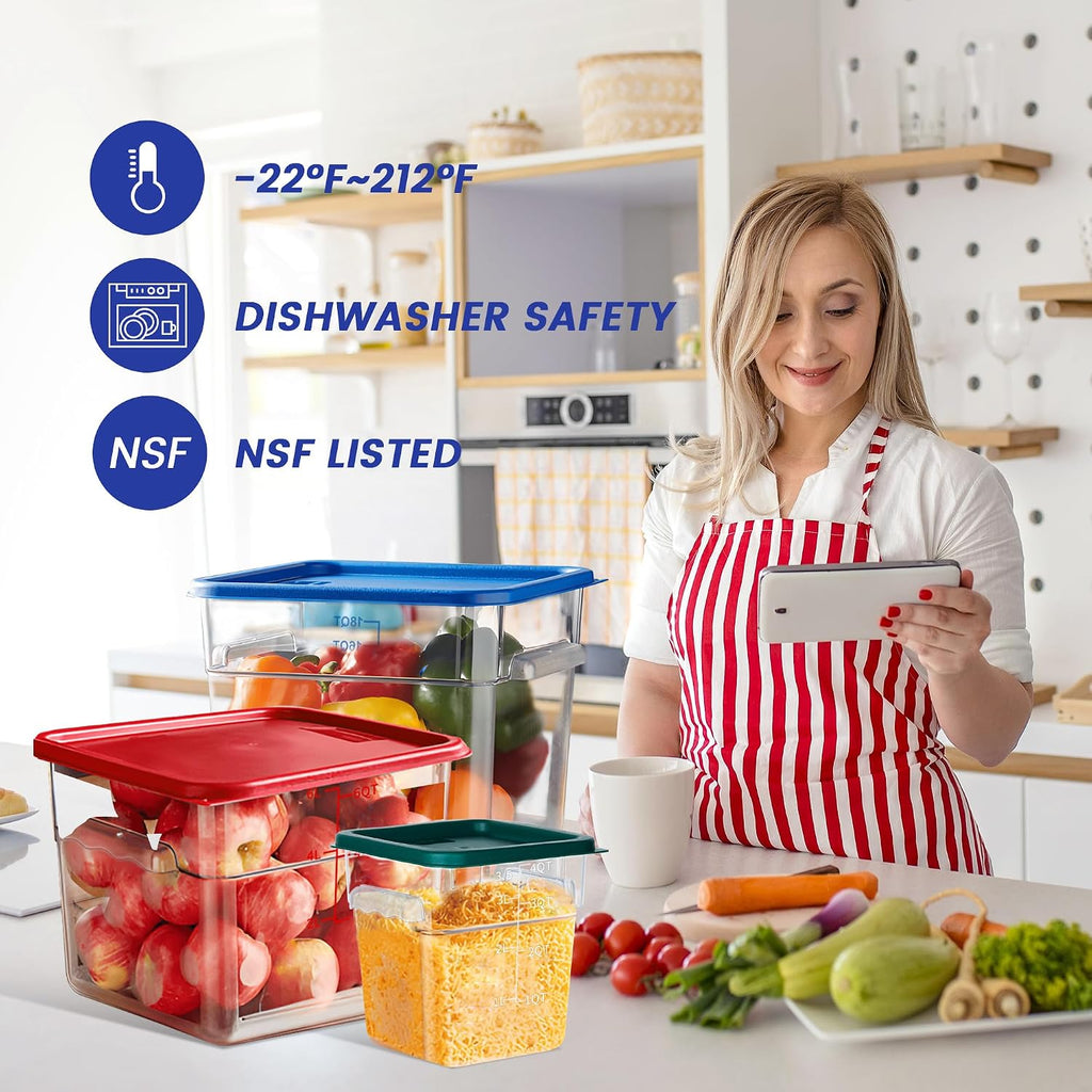 4 Pack 22 Qt Square Food Storage Containers with Lids, NSF, Clear