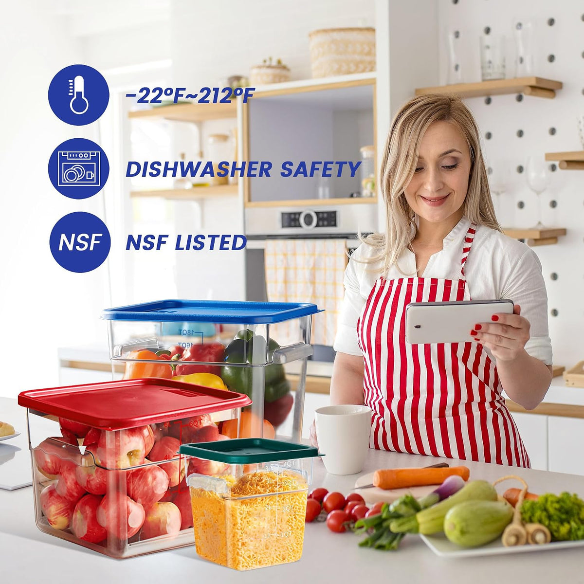 4 Pack 22 Qt Square Food Storage Containers with Lids, NSF, Clear
