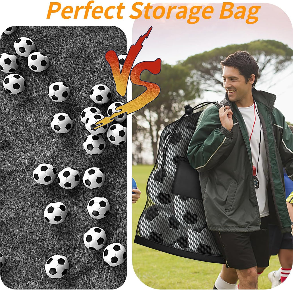 Extra Large Mesh Ball Bag, Heavy Duty 24"x36" Hold 8-10 Soccer Basketball | Drawstring Sports Equipment Net Sack