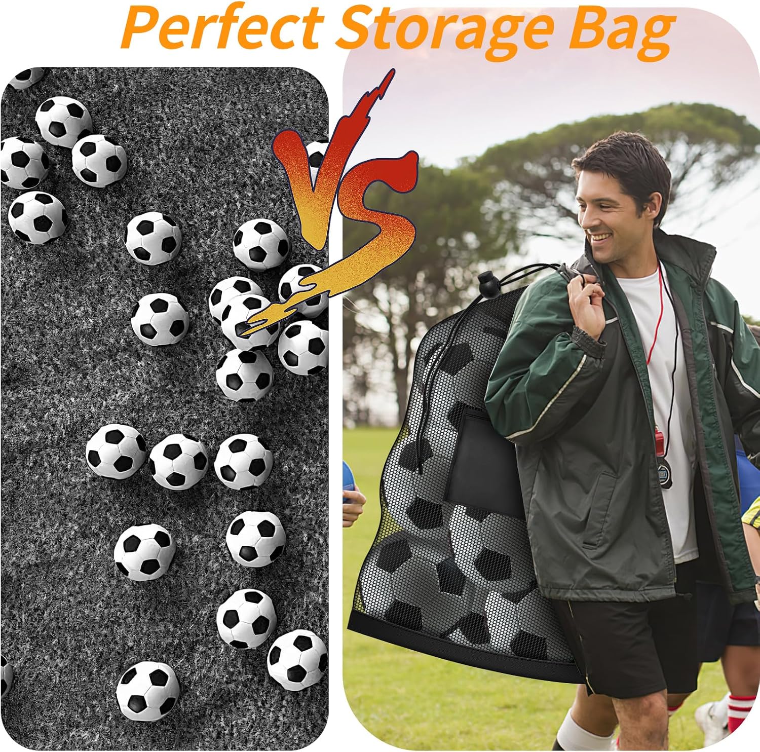 Extra Large Mesh Ball Bag, Heavy Duty 24"x36" Hold 8-10 Soccer Basketball | Drawstring Sports Equipment Net Sack