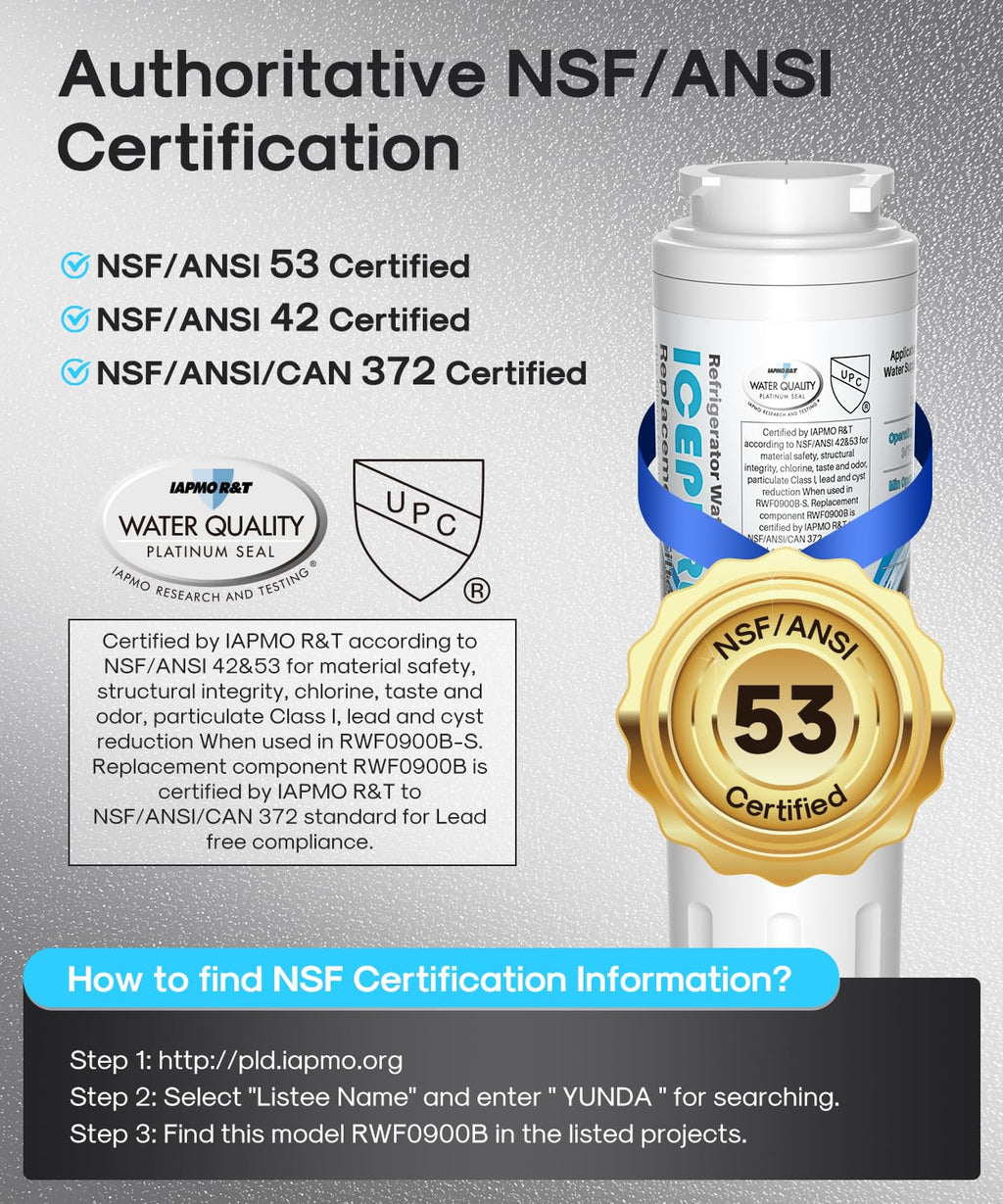 PLUS UKF8001 NSF/ANSI 53 & 42 Certified Refrigerator Water Filter, Remove Lead, Replacement for Whirlpool Filter 4