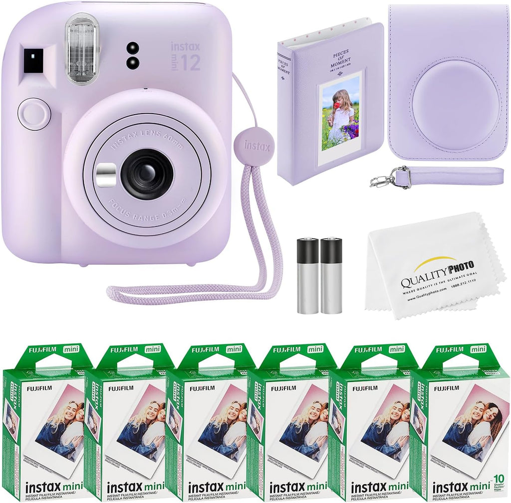 Instax Mini 12 Instant Camera + 60 Photo Prints + Accessories, Lilac Purple