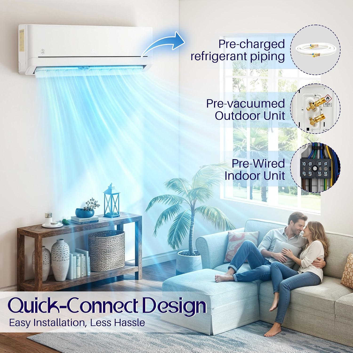 Easy DIY 12,000 BTU Mini Split AC & Heat Pump, 115V, 18 SEER2 | Pre-Wired Indoor Unit, Vacuum-Free Outdoor Unit, WiFi