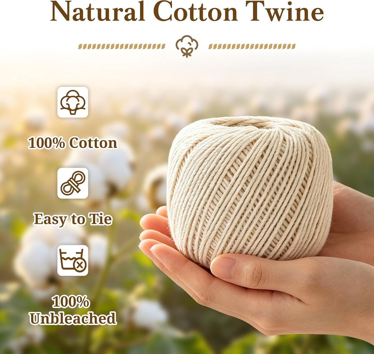 Cotton Butcher Twine 328 Feet, 2mm Kitchen String for Cooking Baker (Beige)
