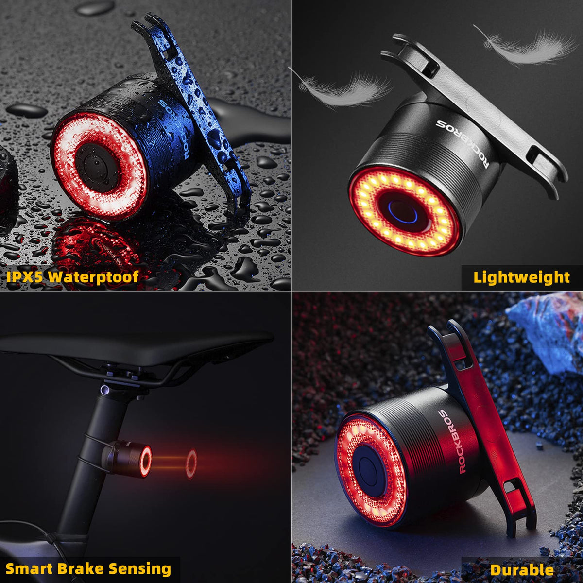 Bike Tail Light Rechargeable Auto On Sensor Off IPX6 Waterproof
