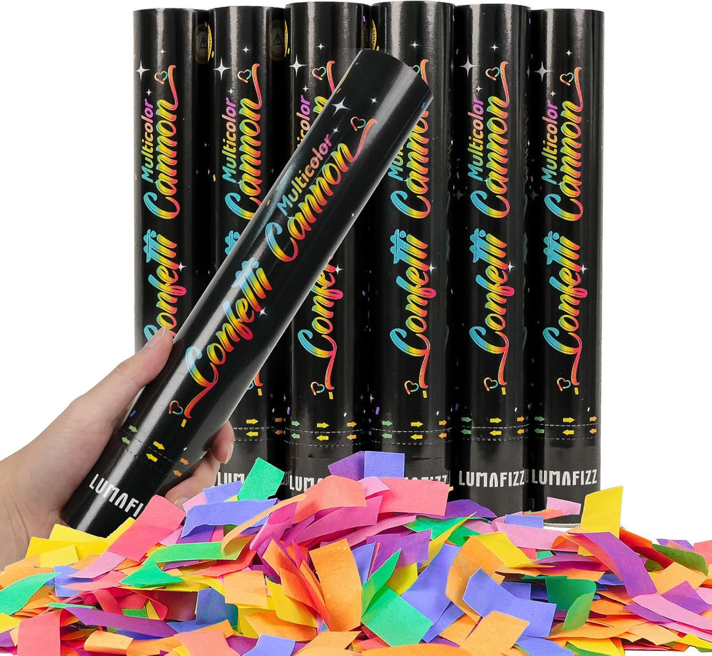 12in Confetti Cannons 6pk,LUMAFIZZ Multicolo Eco-Friendly Confetti Poppers
