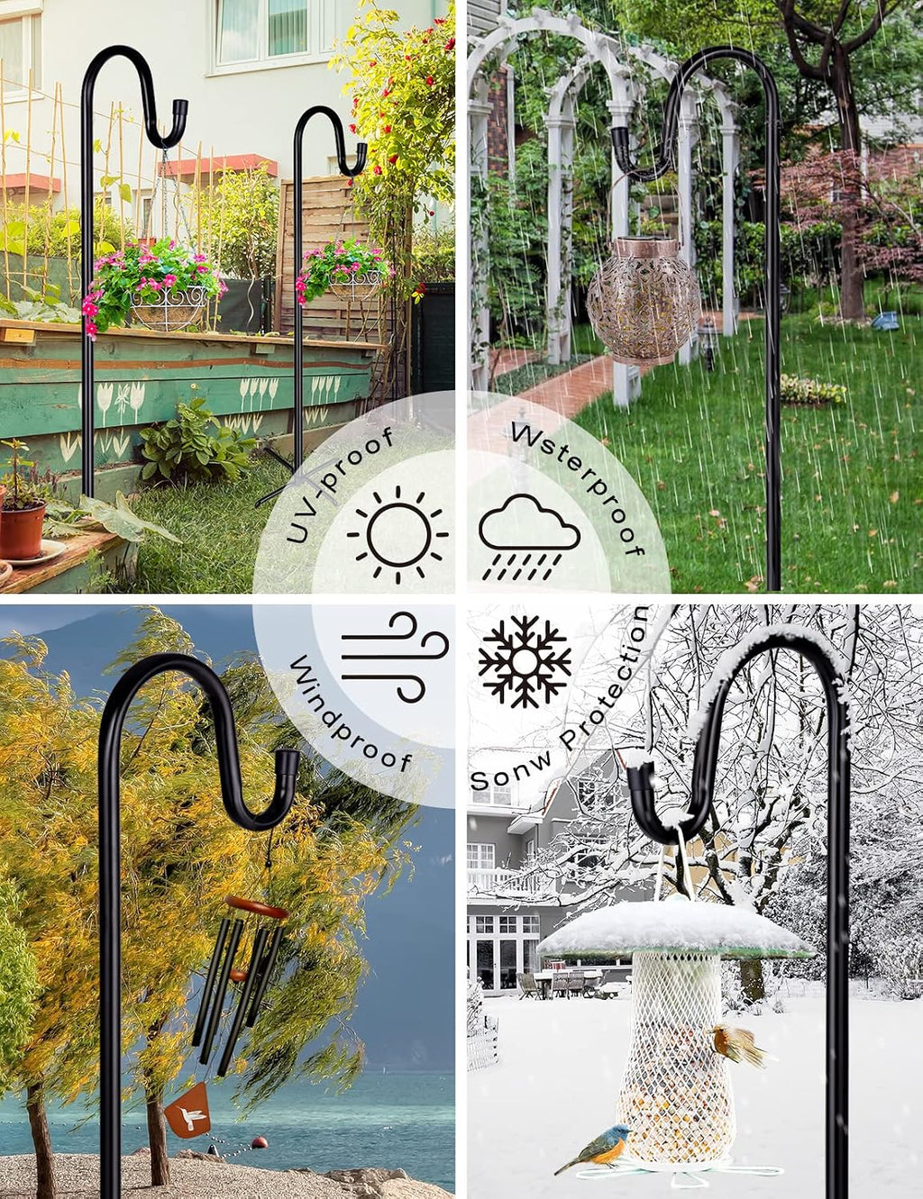 Shepherd-Hooks Adjustable for Bird-Feeder Lantern Plant-Hook Garden-Stake - Plant Stand Hanger for Outdoor Flower