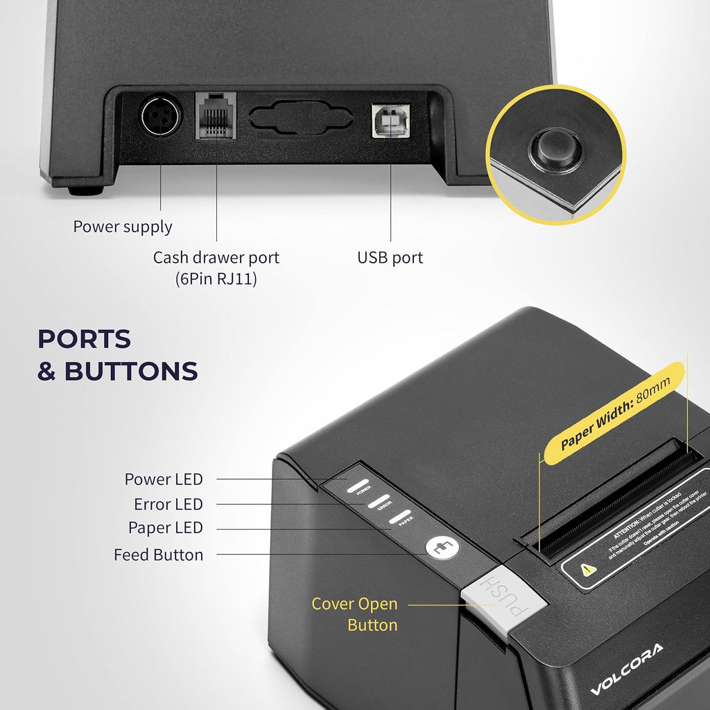 Thermal Receipt Printer, 80mm POS Printer w/Auto Cutter, USB/Bluetooth Interface for Windows/MAC/Linux, ESC/POS