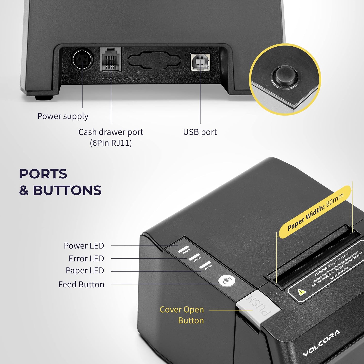 Thermal Receipt Printer, 80mm POS Printer w/Auto Cutter, USB/Bluetooth Interface for Windows/MAC/Linux, ESC/POS