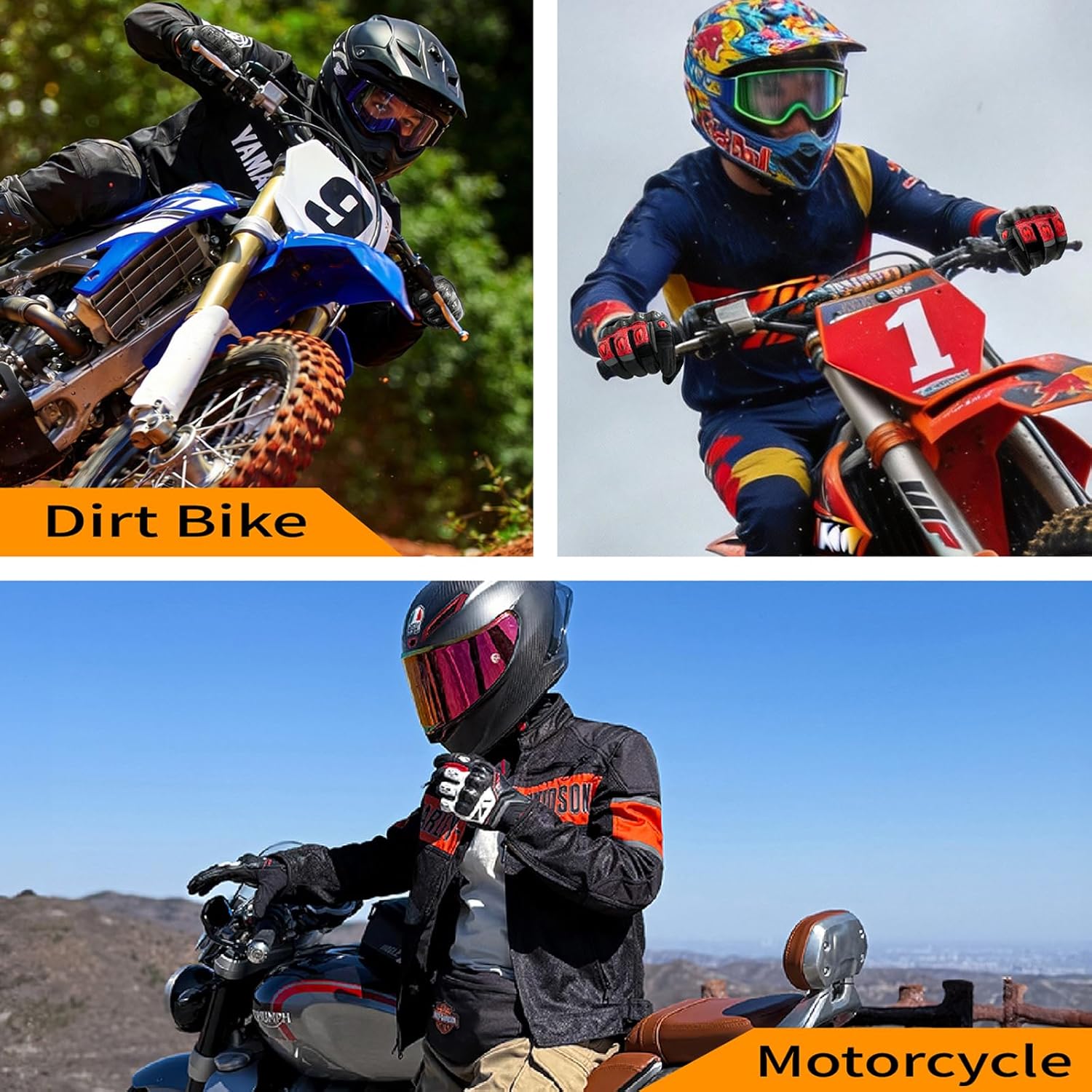 Motorcycle Gloves for Men Women - with Palm Sliders&Knuckle Guards, Touchscreen Design, Faux Leather for Motorcross