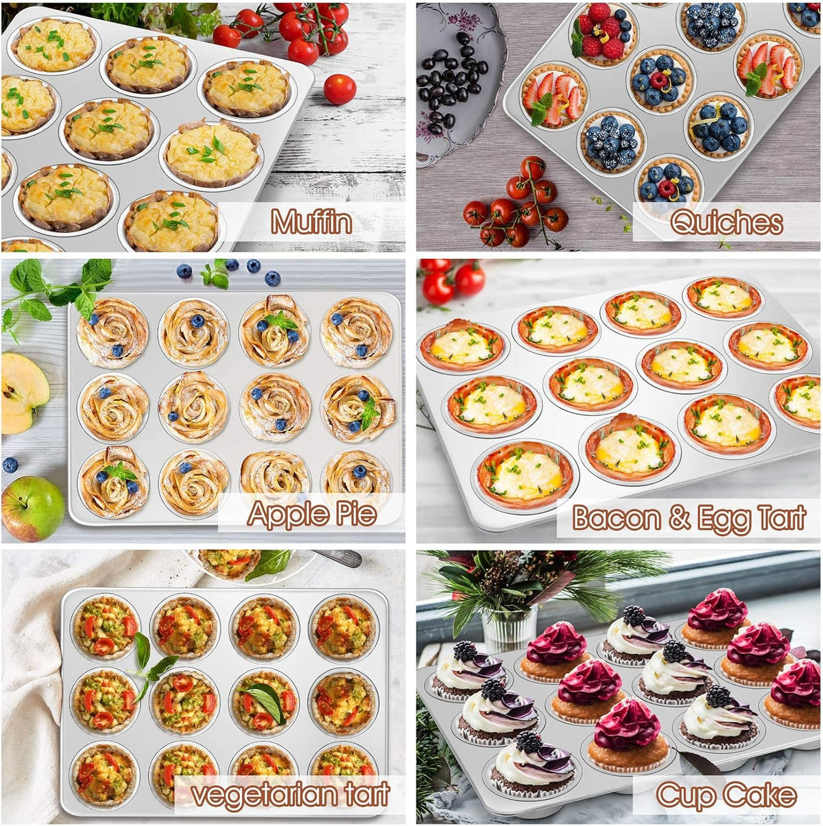 12-Cup Muffin Pan Tin, Stainless Steel Cupcake Pan, 2Pcs