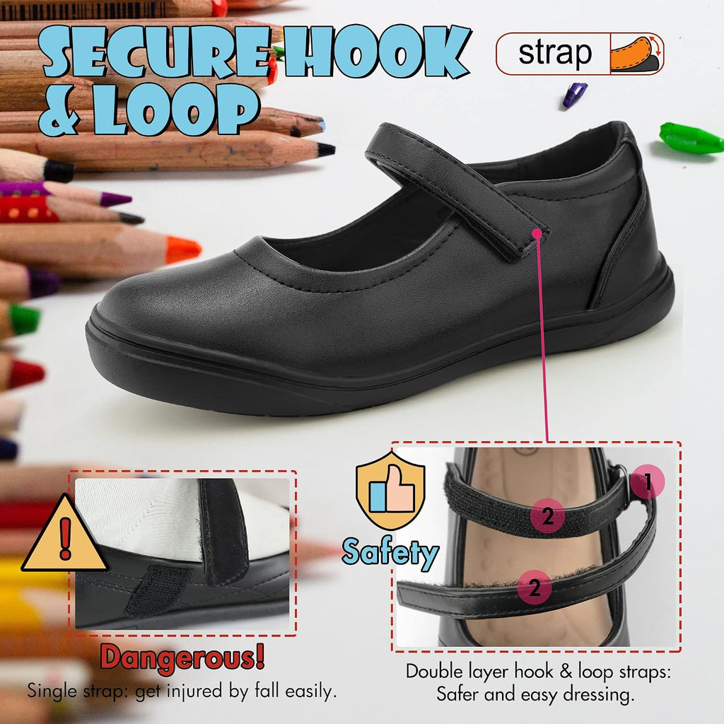Girl's Mary Jane Flats Lightweight School Uniform Shoes Black Dress Shoes (Toddler/Little Kid/Big Kid/Youth)