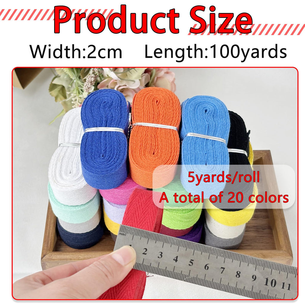 Cotton Twill Tape 3/4" x100yds Herringbone Webbing Sewing Assorted