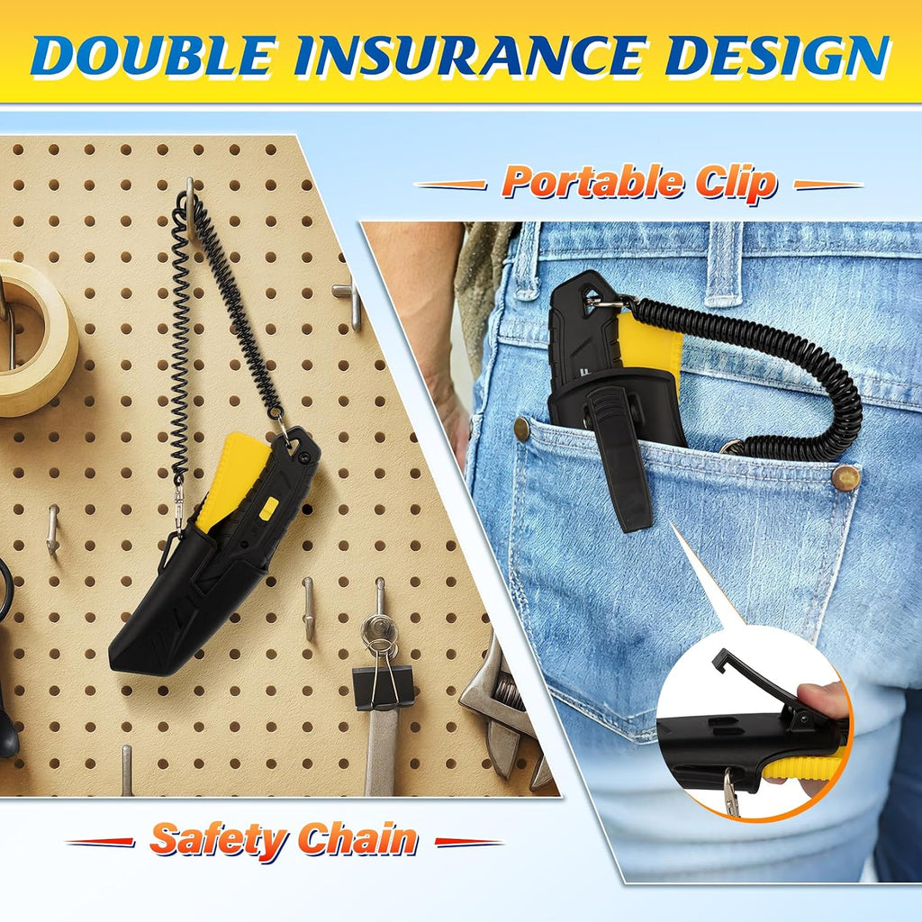 Self-Retracting Safety Box Cutter with Holster and 10 SK5 Blades