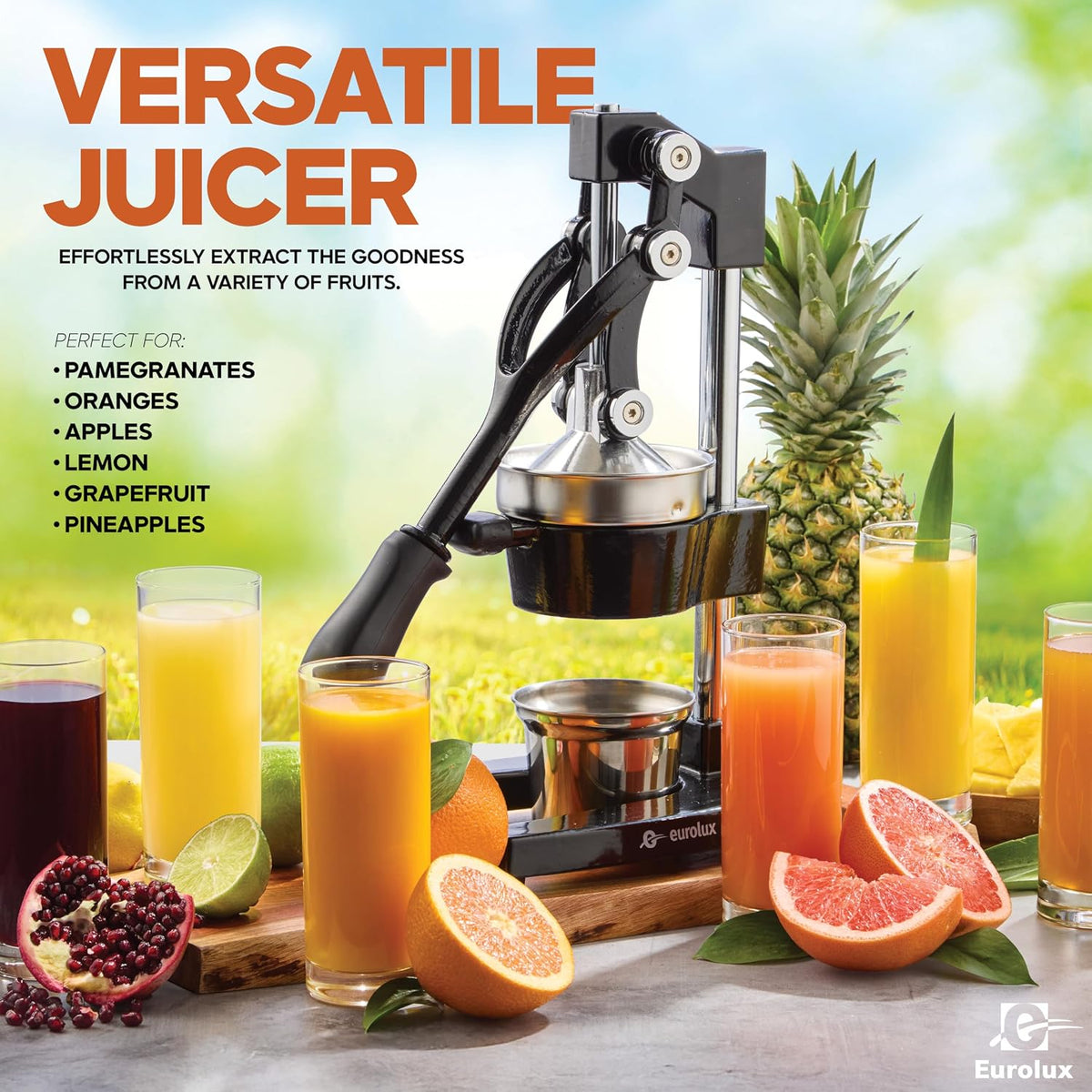 Ultra-Premium Cast Iron Juicer | Extra-Large, Heavy Duty, Commercial Grade, Stainless Steel Manual Hand Press Citrus
