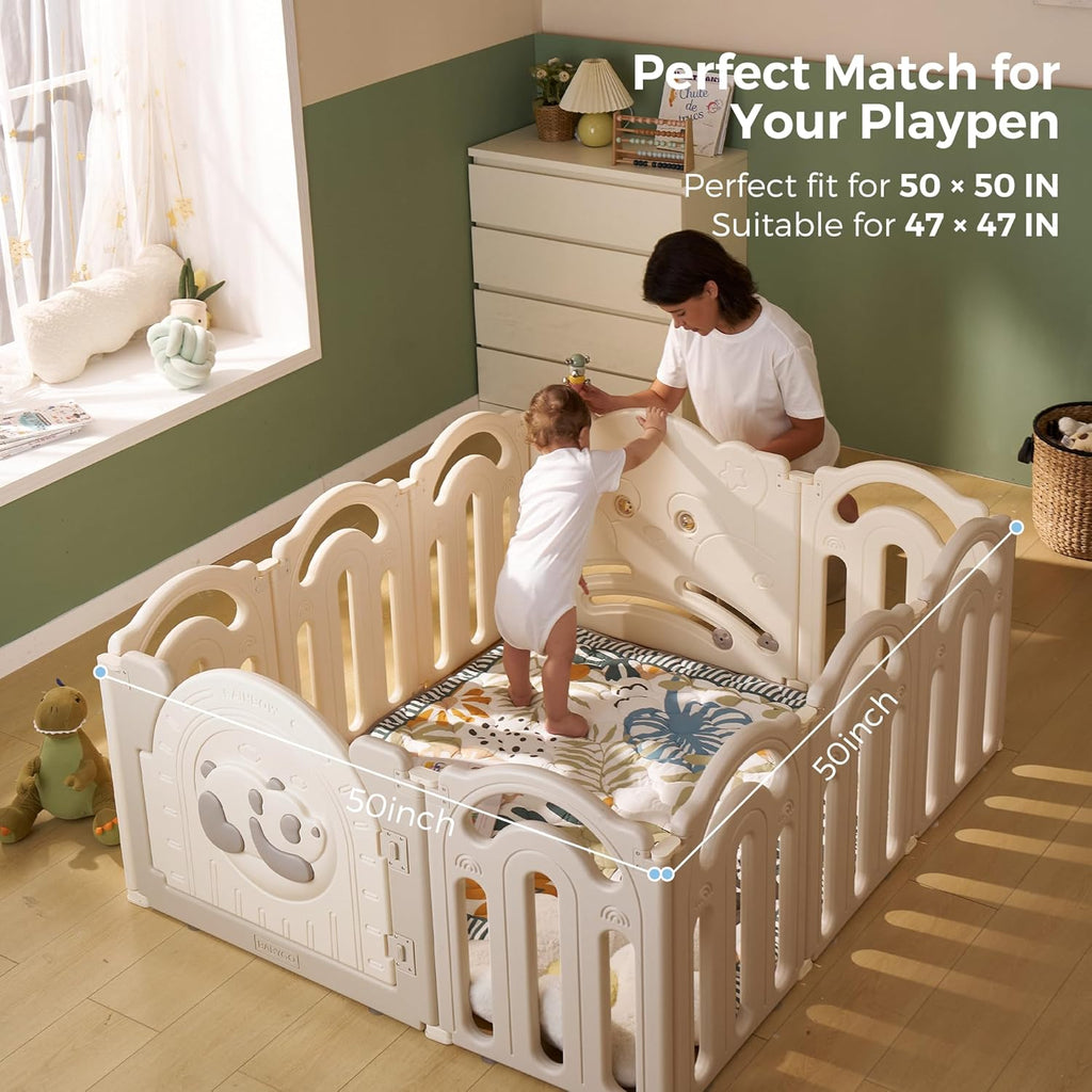 Baby Play Mat for Floor, 50"x50" Thickened Playpen Mat, Playmate for Baby Tummy Time, Waterproof & Non-Slip, Foldable