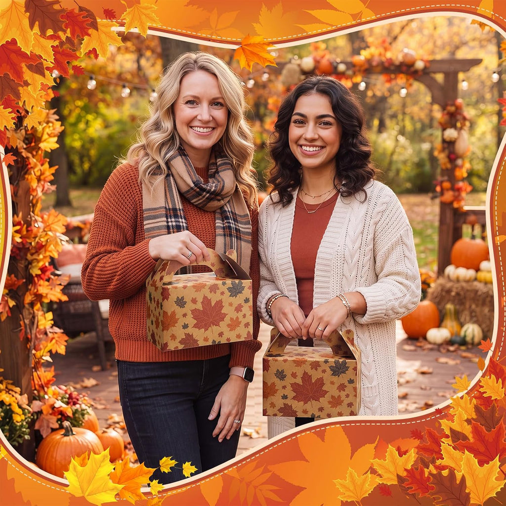 48 Pcs Fall Maple Leaves Gift Boxes with Handle 5.9 x 3.5 x 3.5 Inch