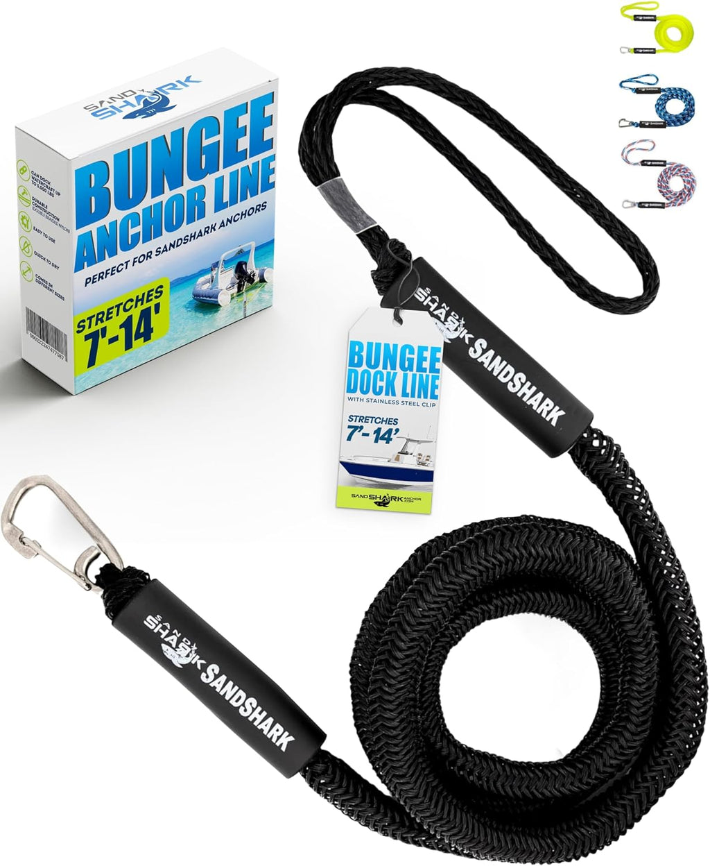 SandShark Premium Anchor Bungee Dock Line. Boat Accessories Anchor Line Absorbs Shock to Anchors and Docks