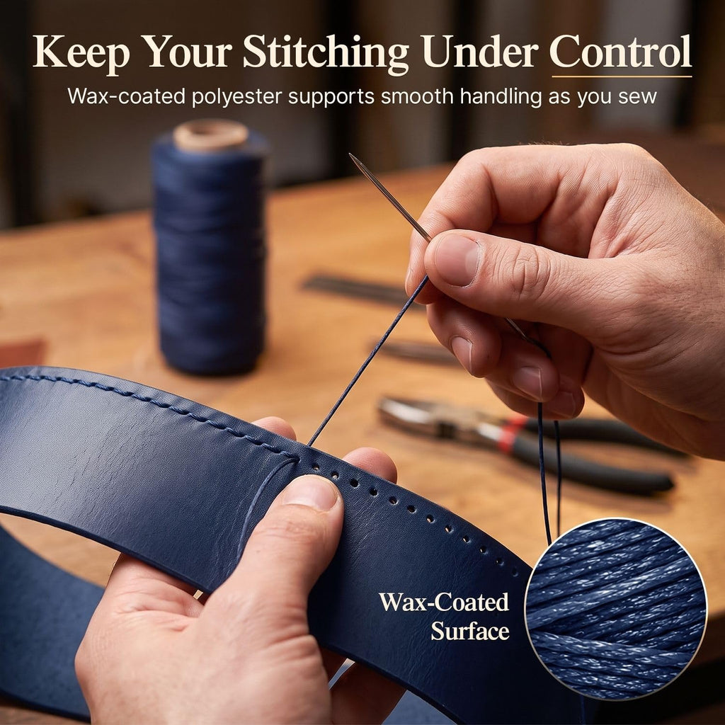 Waxed Polyester Thread for Leather Sewing, 0.8mm 150D, Navy Blue