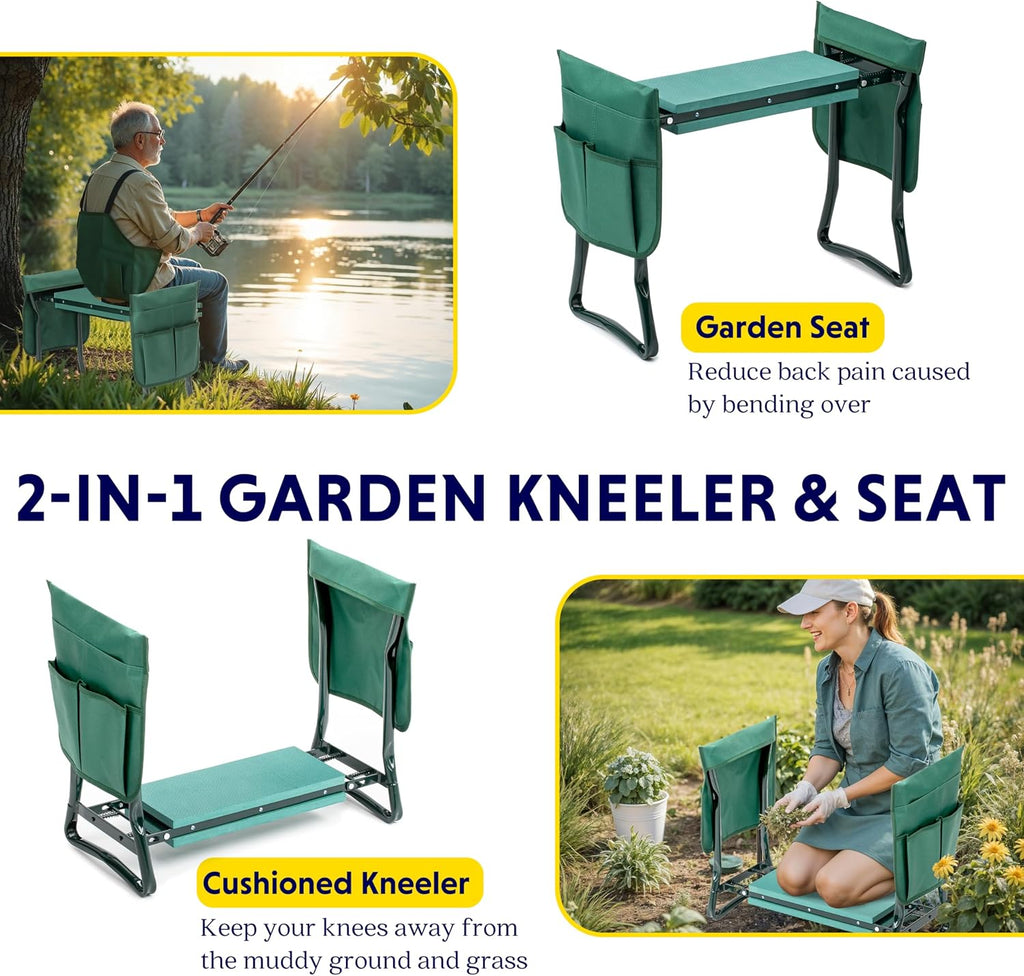 Garden Kneeler and Seat Foldable Kneeling Bench with Sturdy Soft EVA Foam Pad for Outdoor, Fishing, Camping, 2 Tool