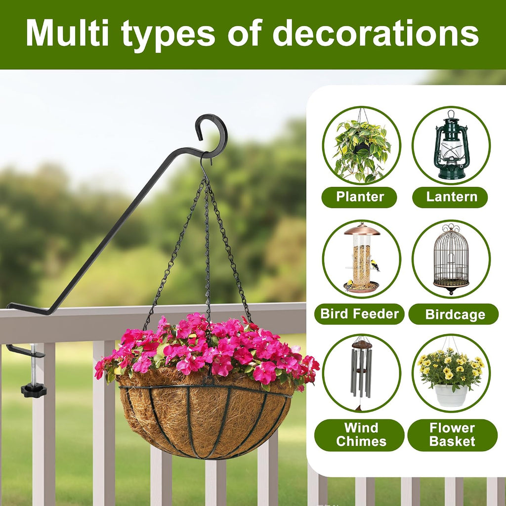 4 Pcs Deck Bird Feeder Hanger for Railing-12.5 Inch Deck Railing Plant Hanger with Non Slip Clamp-Deck Rail Planter