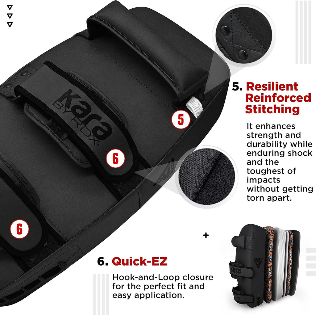 Thai Pads Curved Kickboxing Muay Thai with Solid Handle Grip, Maya Hide Leather KARA Strike Shield for Knees Elbows