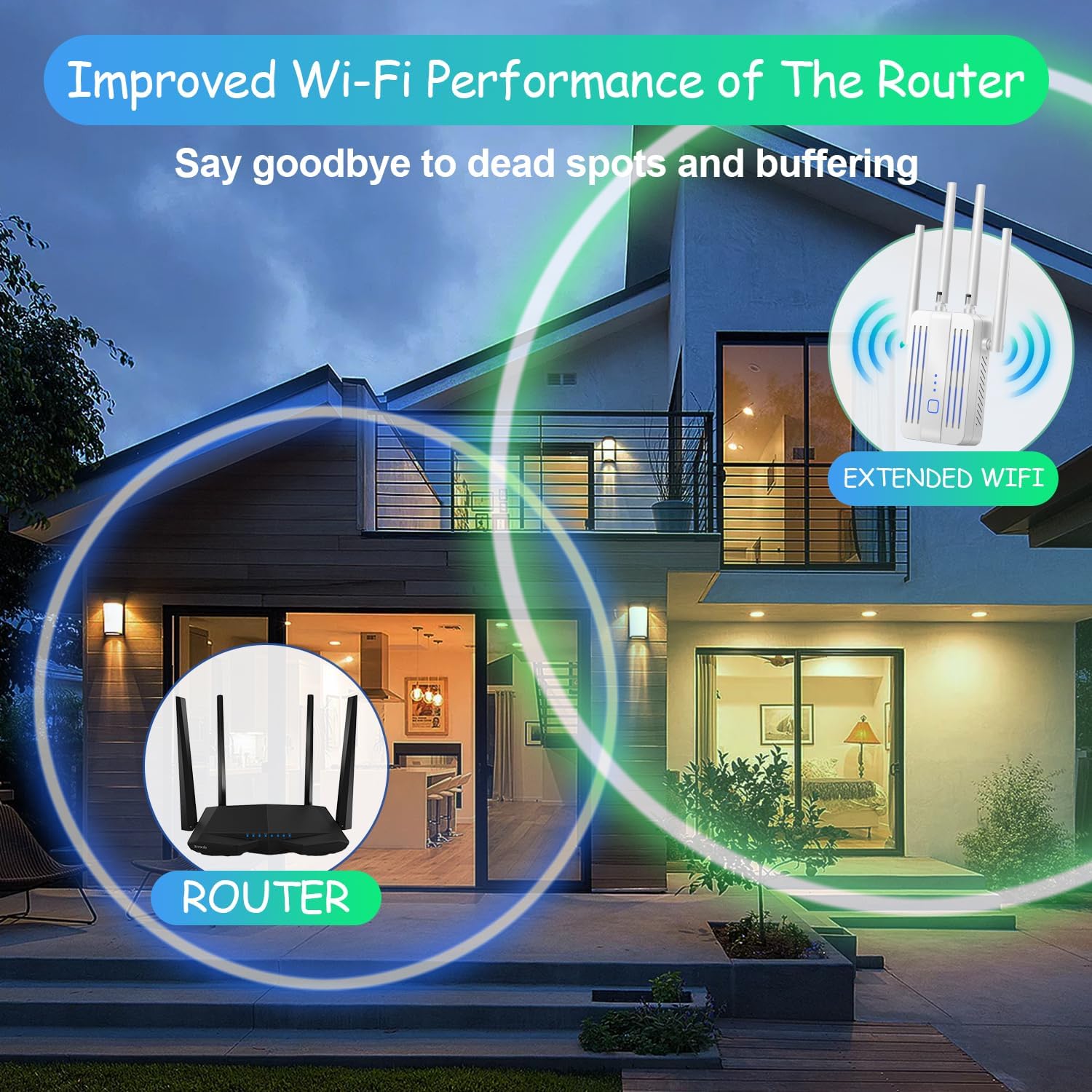 WiFi Extender Signal Booster for Home, Long Range Coverage Up to 9995 Sq. Ft. Internet Repeater, WiFi Range Extender