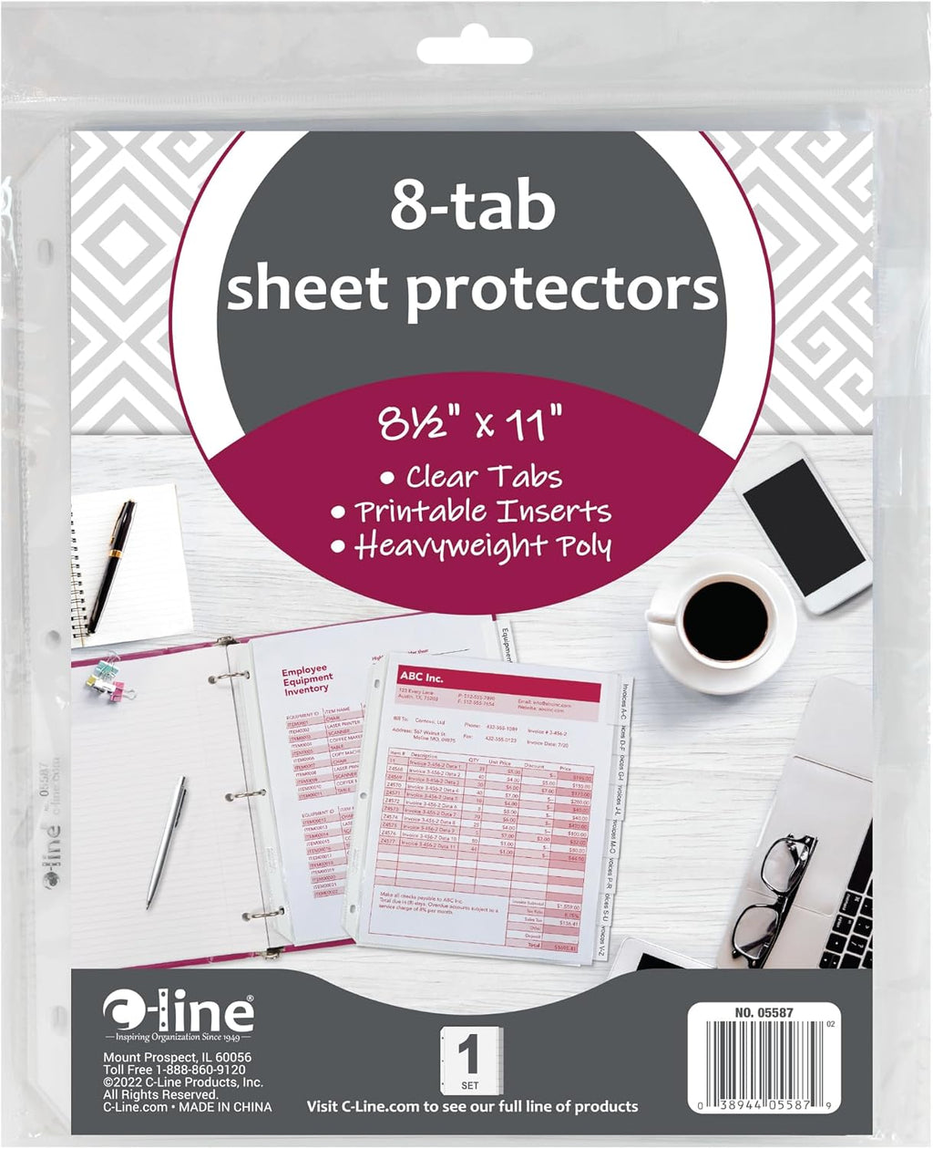 Sheet Protectors with Index Tabs, Clear Tabs, 2", 11 x 8.5, 8/Set