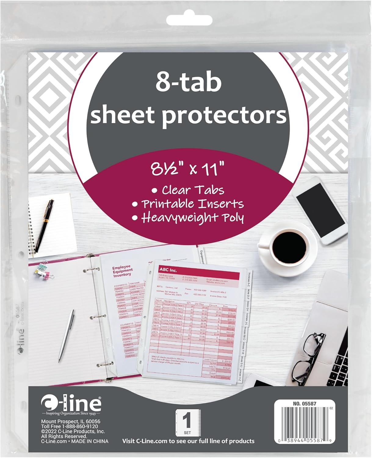 Sheet Protectors with Index Tabs, Clear Tabs, 2", 11 x 8.5, 8/Set