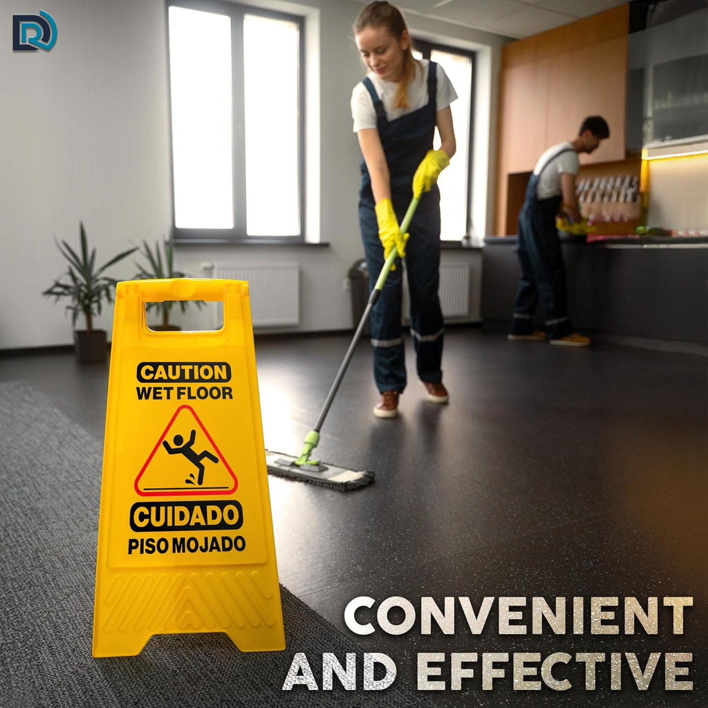 Caution Wet Floor Sign, 24 Inch Folding A Frame, Bilingual, 2 Pack | Bright Yellow Double Sided Warning Sign for