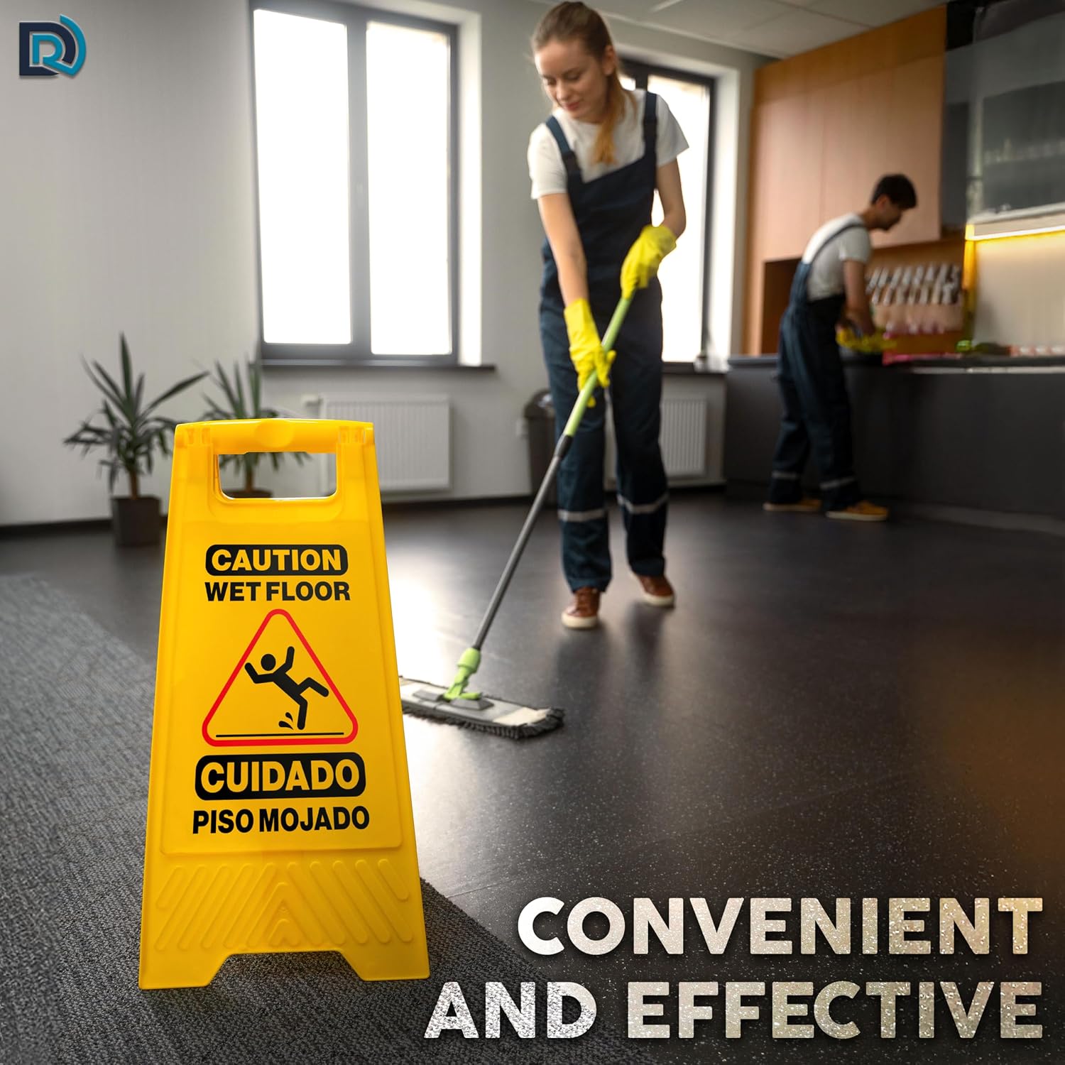 Caution Wet Floor Sign, 24 Inch Folding A Frame, Bilingual, 2 Pack | Bright Yellow Double Sided Warning Sign for