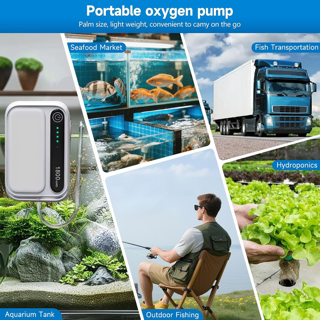 Aquarium Air Pump Rechargeable Aerator for Bait Bucket, Portable Battery Powered Air Pump for Aquarium, Fish Tank Air
