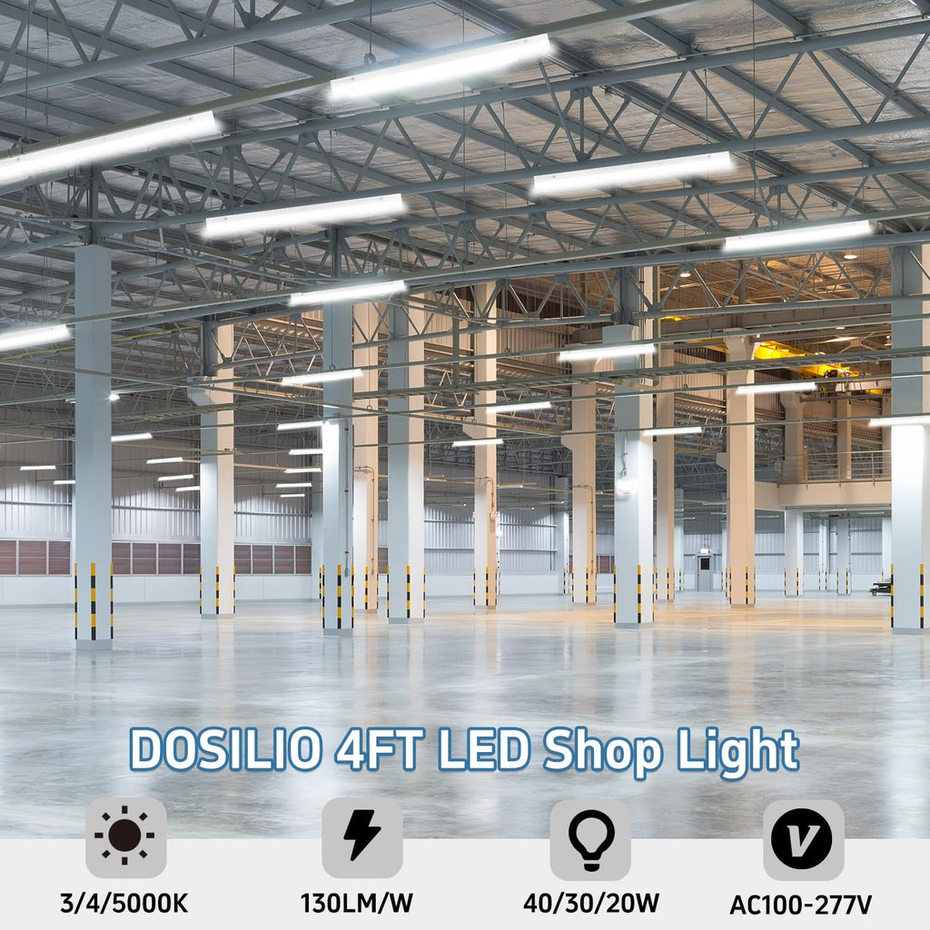 LED Linear Light Fixtures 4FT, 40/30/20W, 3CCT Selectable, 4Pack