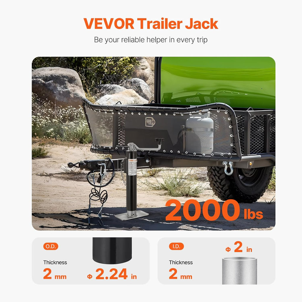 Trailer Jack, 2000 lbs Dynamic Load Capacity, Weld-on Pipe-Mount Swivel, 10" Lift Stand with Handle for RV, Horse