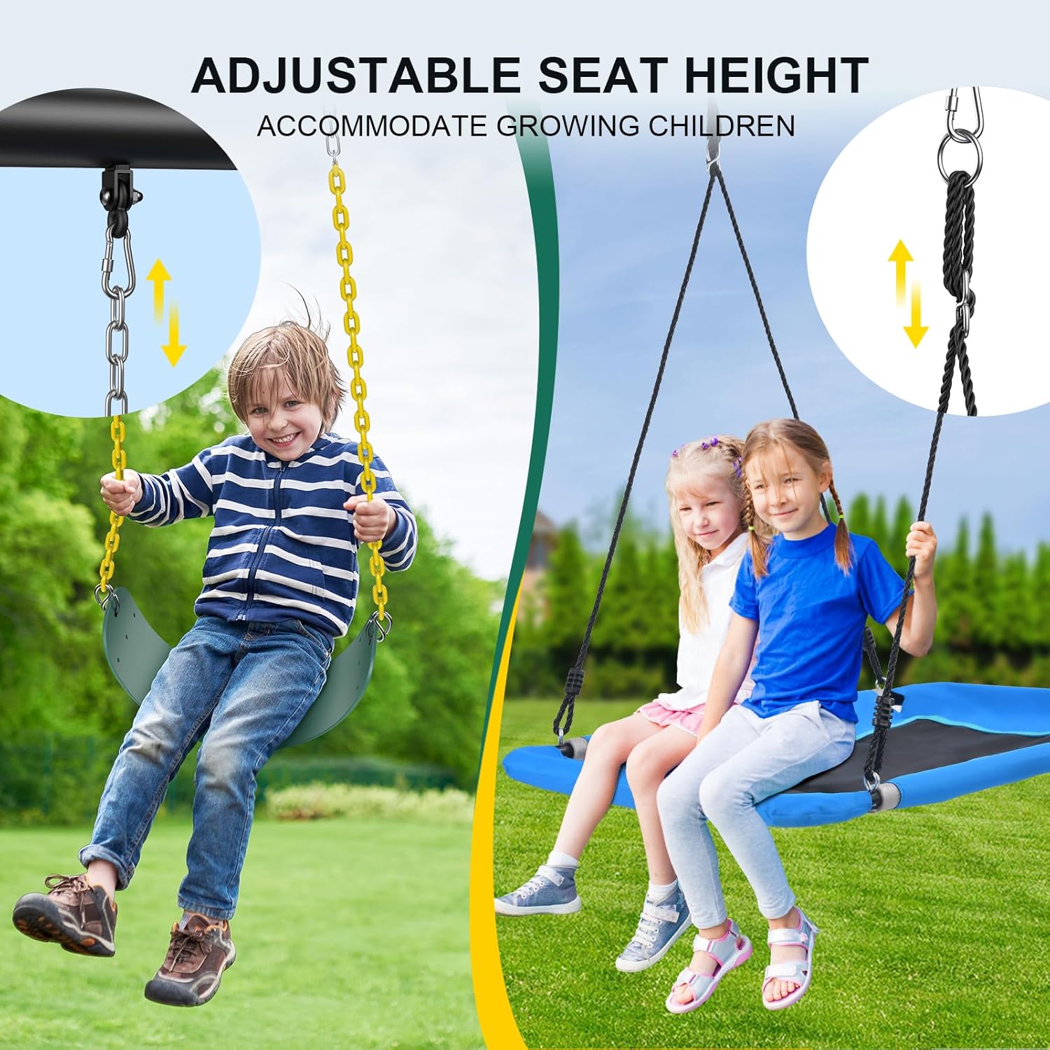 600lbs Heavy Duty Swing Set with 1 Platform Swing, 2 Belt Swings,A Frame Metal Swing Set for Outdoor Backyard (Patented)