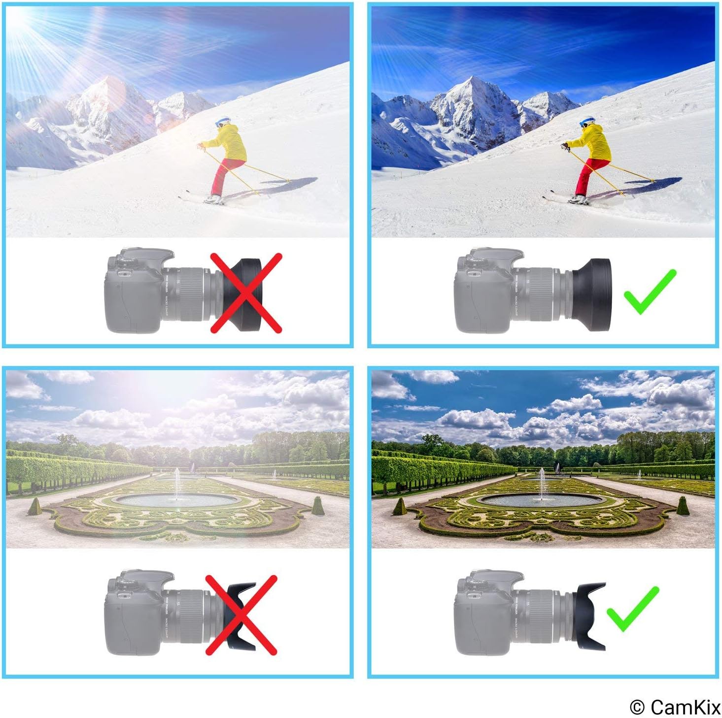 77mm Set of 2 Camera Lens Hoods and 1 Lens Cap - Rubber (Collapsible) + Tulip Flower - Sun Shade/Shield - Reduces