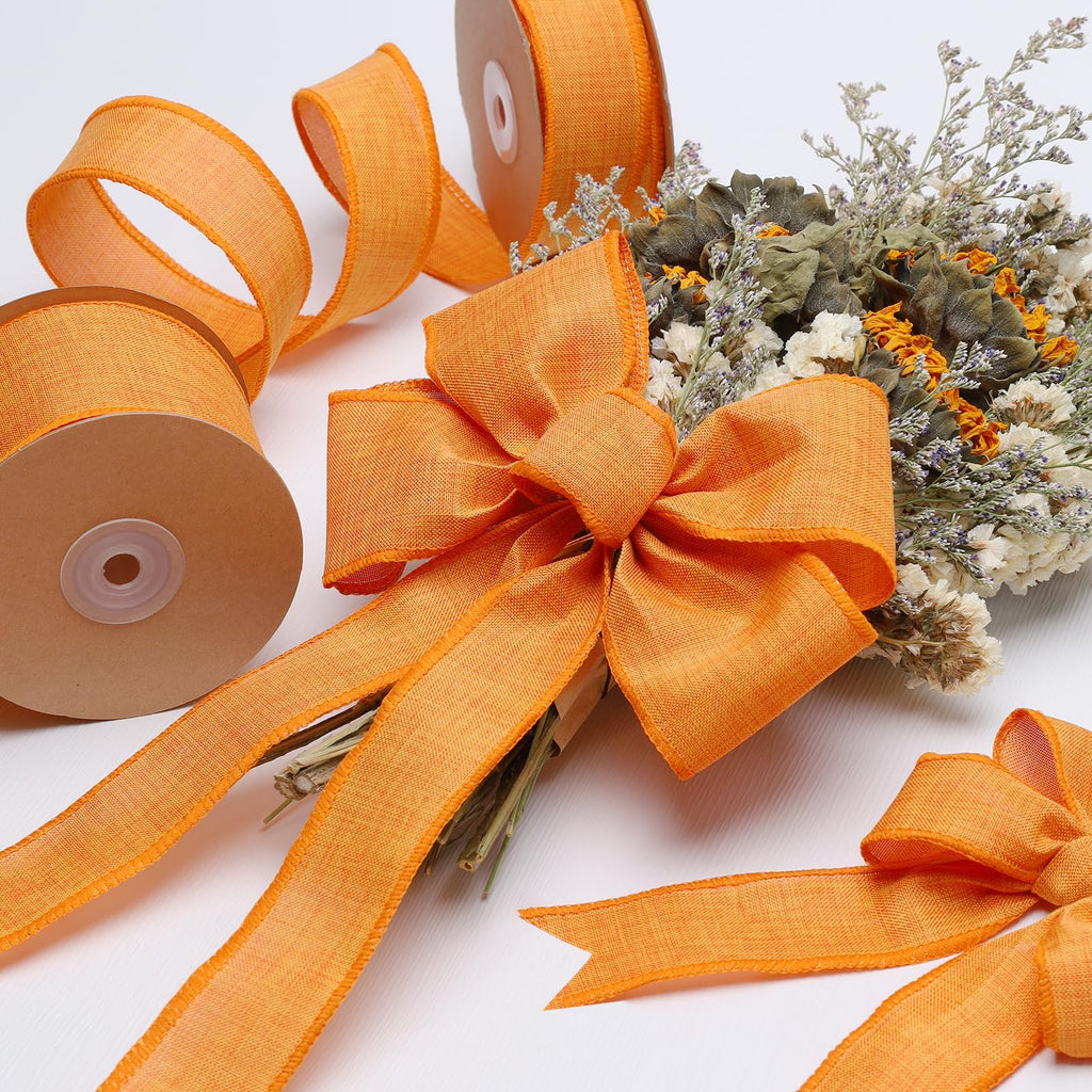 2.5 Inch Orange Linen Wired Ribbon, Fall Wreath and Bow Decor