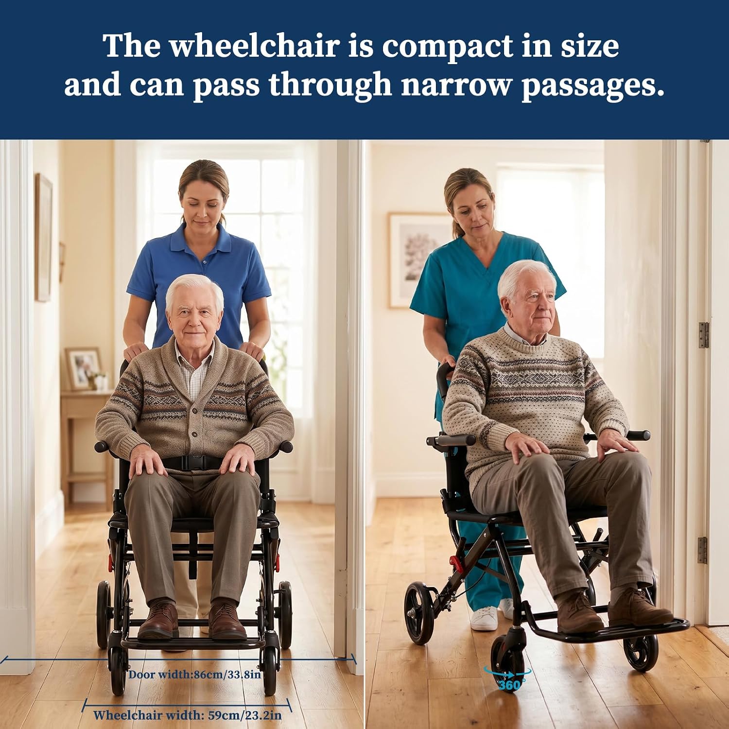 Lightweight Transport Wheelchair for Adults & Seniors, 19 lb Folding Travel Wheelchair with 18.1" Seat, Portable