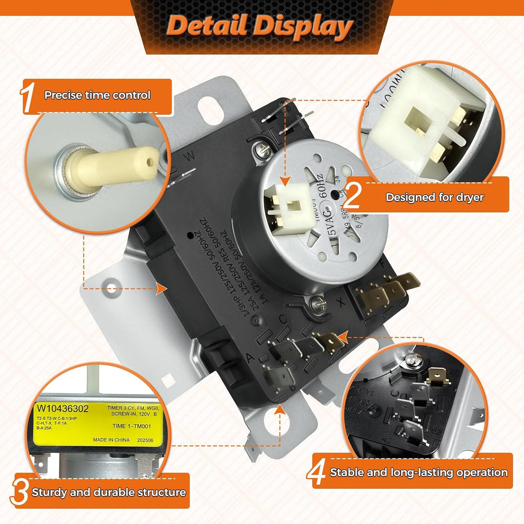 W10436302 Dryer Timer Compatible with Whirlpool Kenmore Amana Maytag, Replacement Part WPW10436302 4446791 AP6021392 PS11754716 EAP11754716