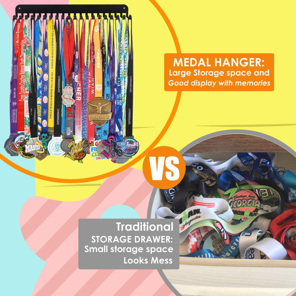 Medal Holder Display Hanger Trophy Shelf - Sturdy Wall Mount Medals Trophys Easy to Install-Race Sports Medal Holder