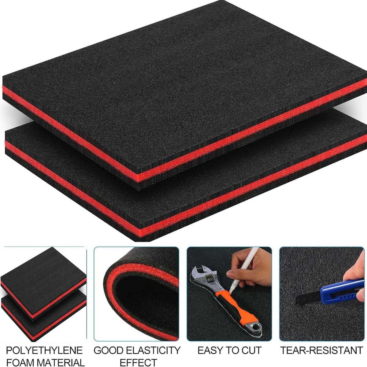 Tool Box Foam Inserts 2 Pack, 16 x 12 x 1 Inch, Foam Inserts for Cases, Easy to Cut Polyethylene Foam Sheets Foam